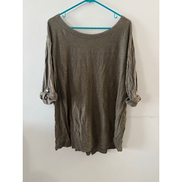 Adrienne Vittadini Womens Linen Top 2X Brown 3/4 Sleeve Lagenlook Neutral Beachy - Picture 1 of 6